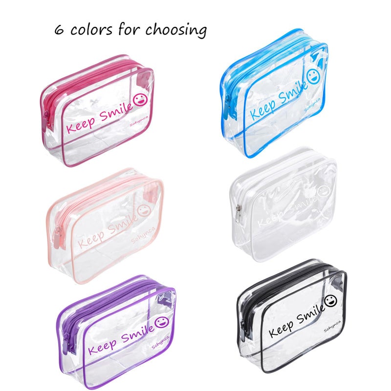 Sohynca 2pcs Clear PVC Toiletry Bag Transparent Waterproof Cosmetic Bag Minimalism Makeup Bag Small neat Cosmetic Pouch Summer Beach Purses Organize (Smile White) - Image 3